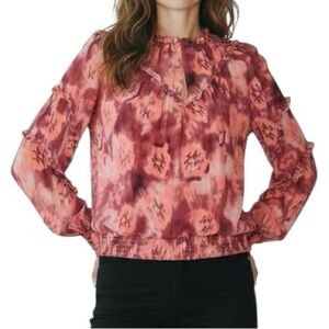 RAMY BROOK Floral Abstract Print Long Sleeve Ruffle Detail Blouse Size Small